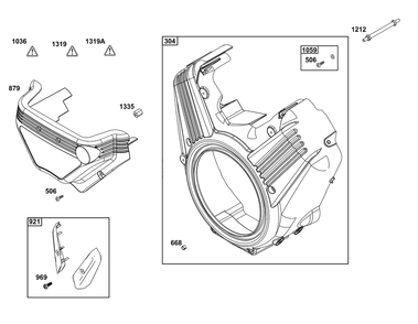 Blower Housing Group Diagram and Parts List for 61G377-0102-J1  Briggs and Stratton Engine